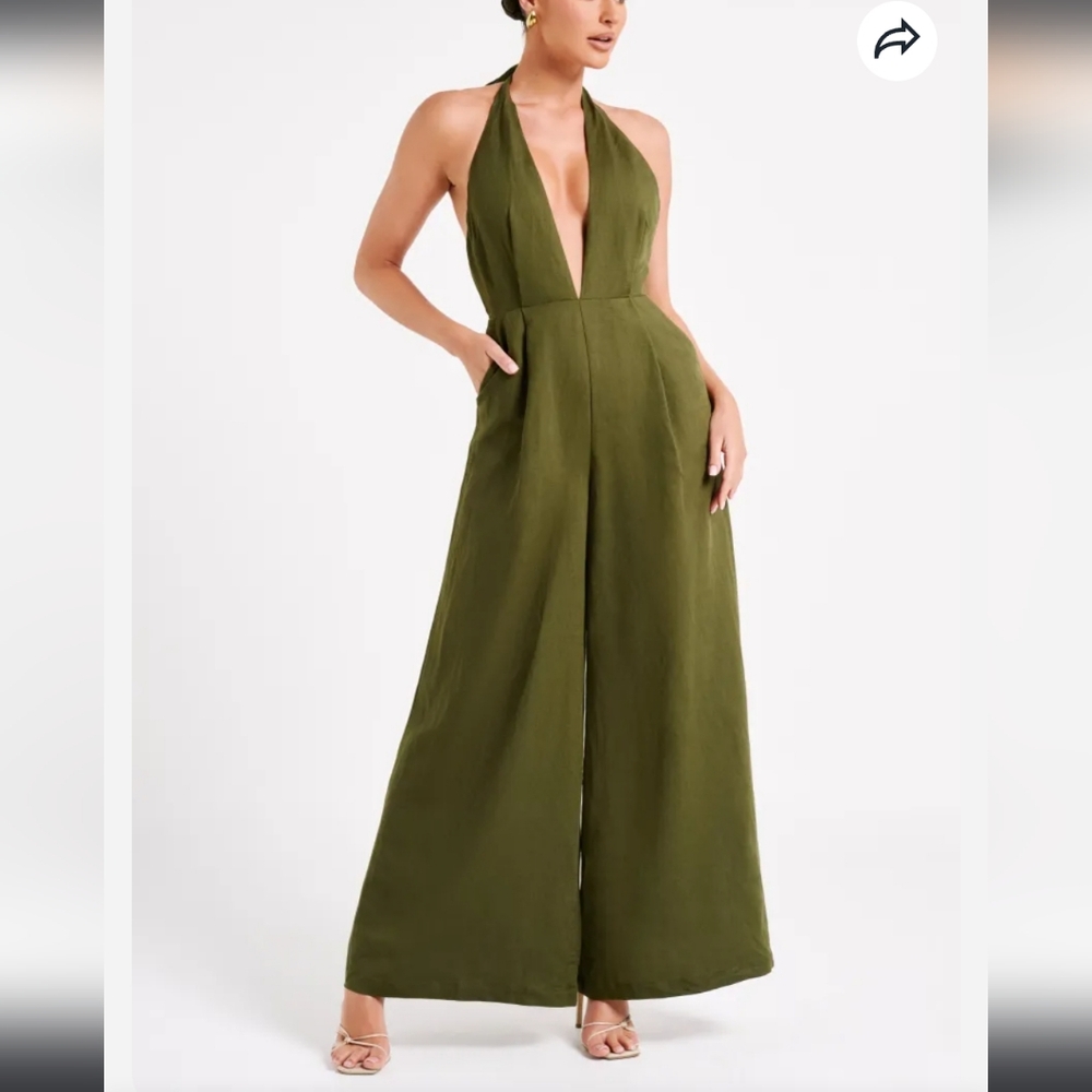 Meshki Linen Halter Jumpsuit NWT - Picture 4 of 12